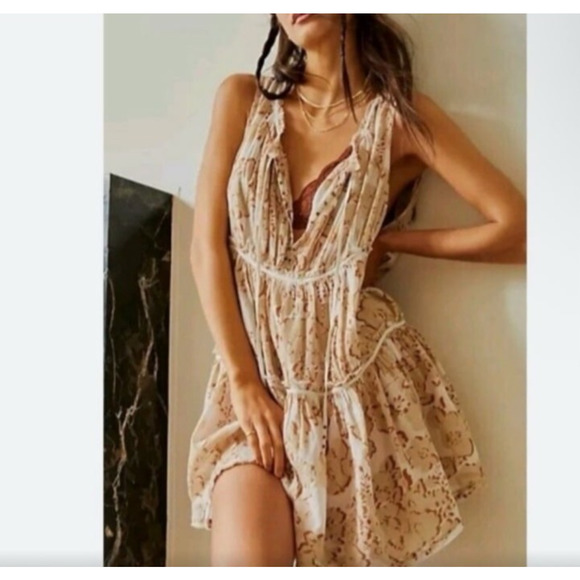 Intimately Free People Sundown Romper Boho Studded Jumper Tiered Beige Sheer XS - Picture 2 of 16